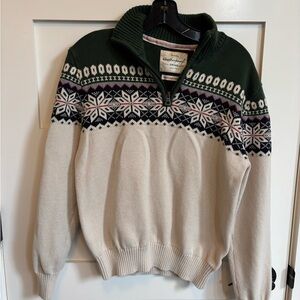 Weatherproof Men's Zip-Up Sweater - Forest Green and Cream